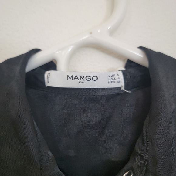 Mango Suit Black Midi Pearl Snap Button Up Collar Short Sleeve Satin Dress Small - Picture 13 of 16